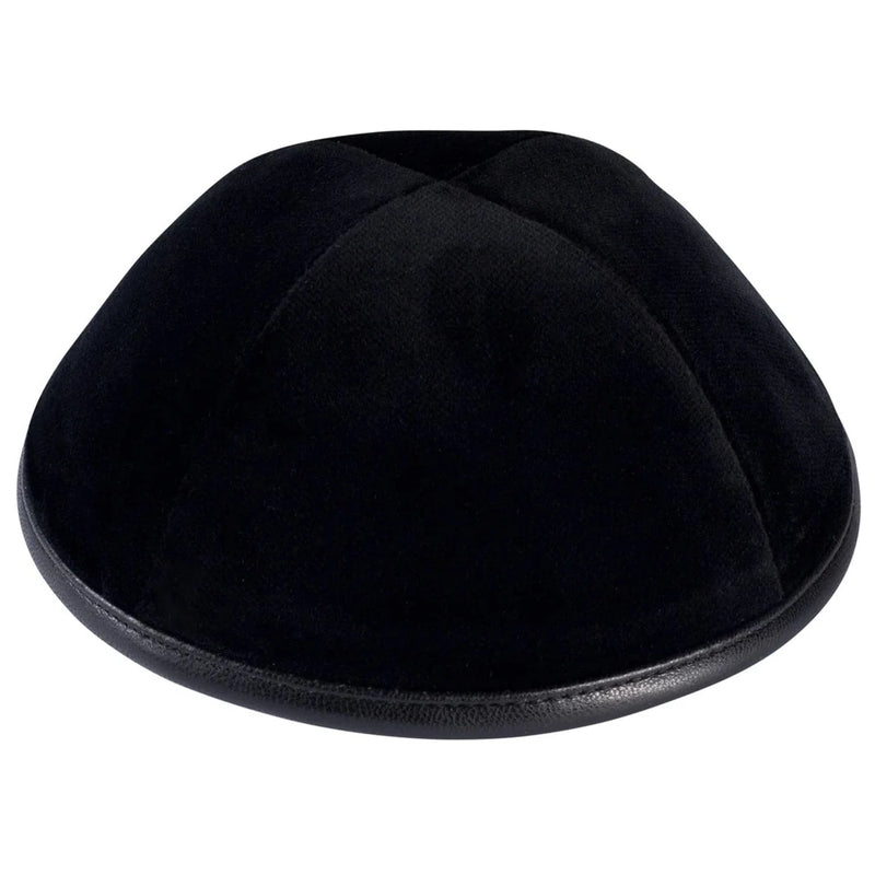 Four Panel Velvet Yarmulke with Leather Rim